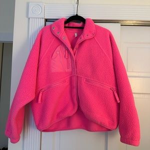 Hot pink Free People Movement “hit the slopes” crop fleece jacket